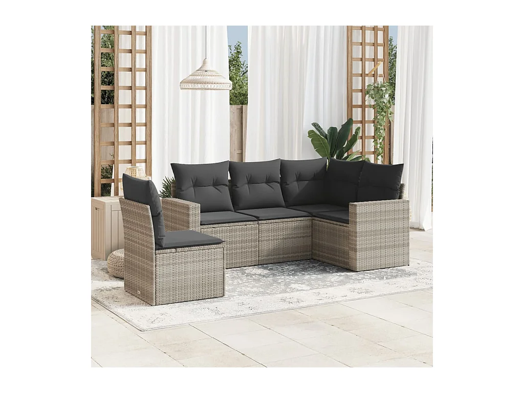 Salon de jardin 5 pcs avec coussins gris clair résine tressée