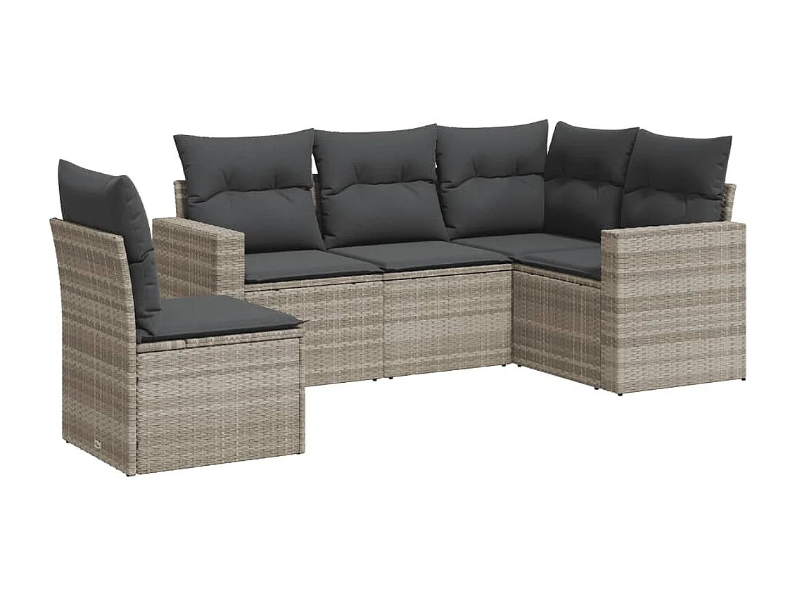 Salon de jardin 5 pcs avec coussins gris clair résine tressée