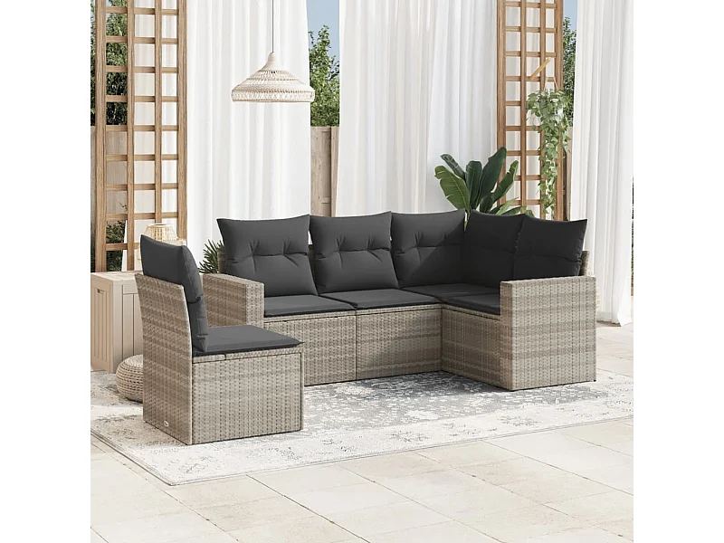 Salon de jardin 5 pcs avec coussins gris clair résine tressée