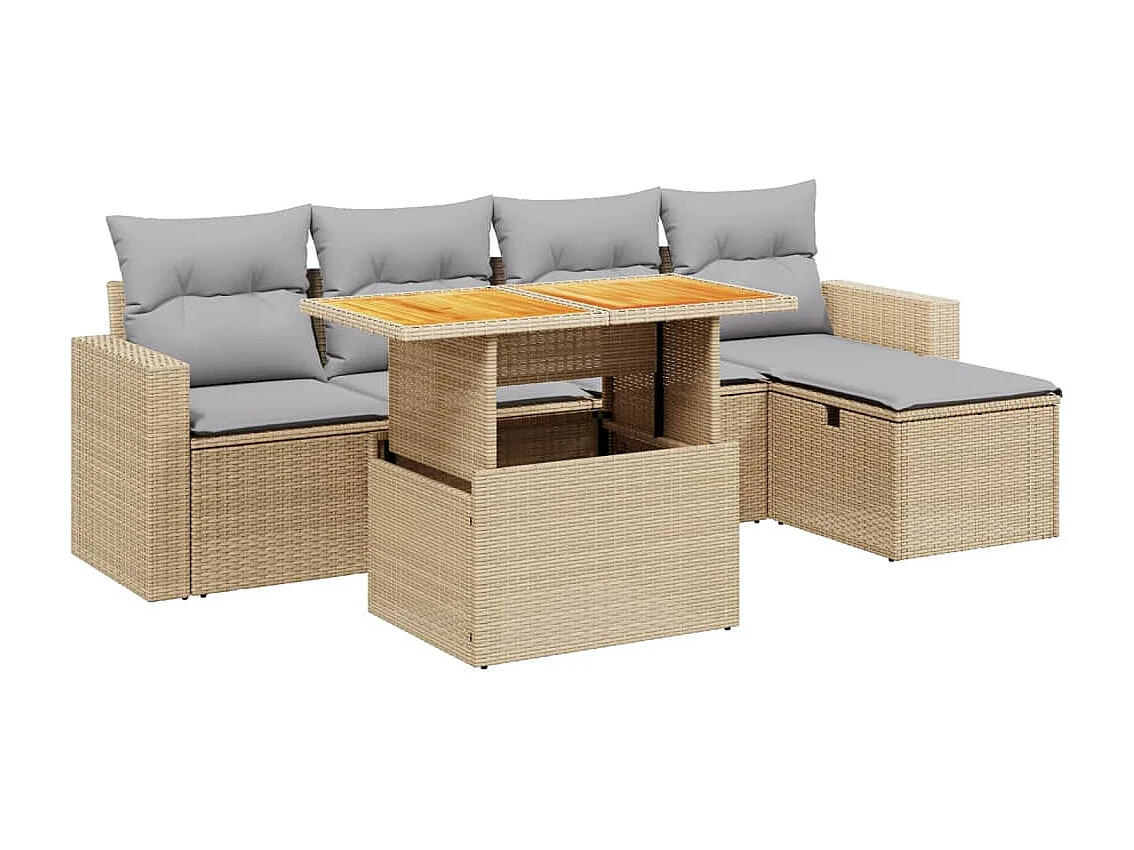 Salon de jardin avec coussins 6 pcs beige résine tressée