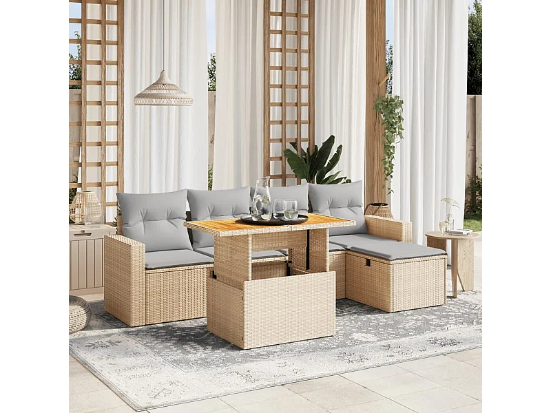 Salon de jardin avec coussins 6 pcs beige résine tressée