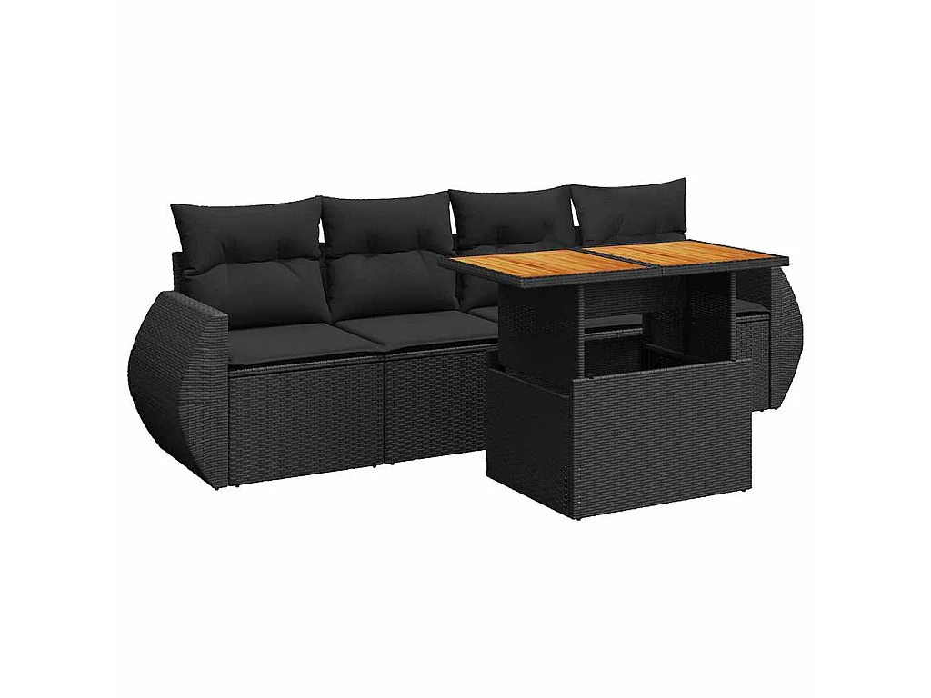 5-tlg. Garten-Sofagarnitur mit Kissen Schwarz Poly Rattan