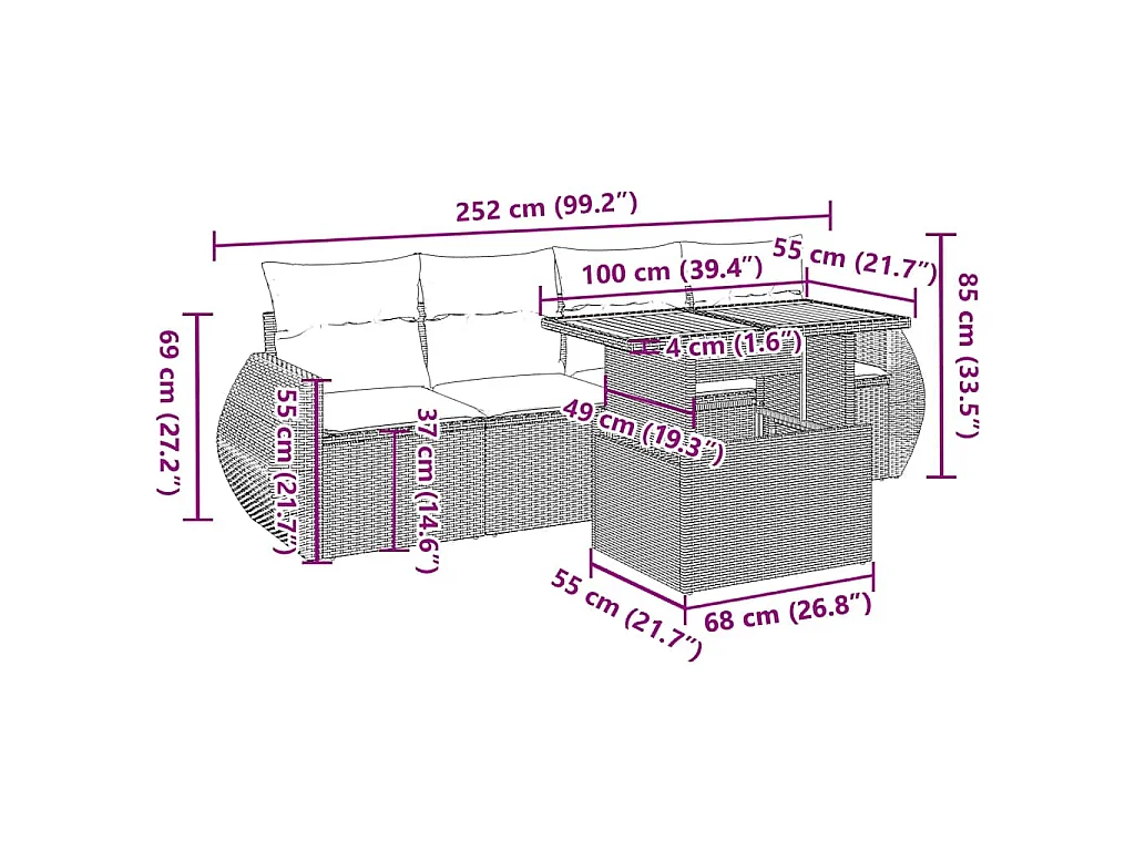 5-tlg. Garten-Sofagarnitur mit Kissen Schwarz Poly Rattan