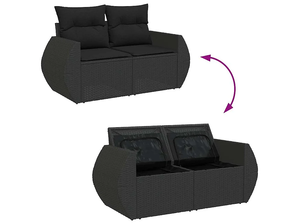 5-tlg. Garten-Sofagarnitur mit Kissen Schwarz Poly Rattan