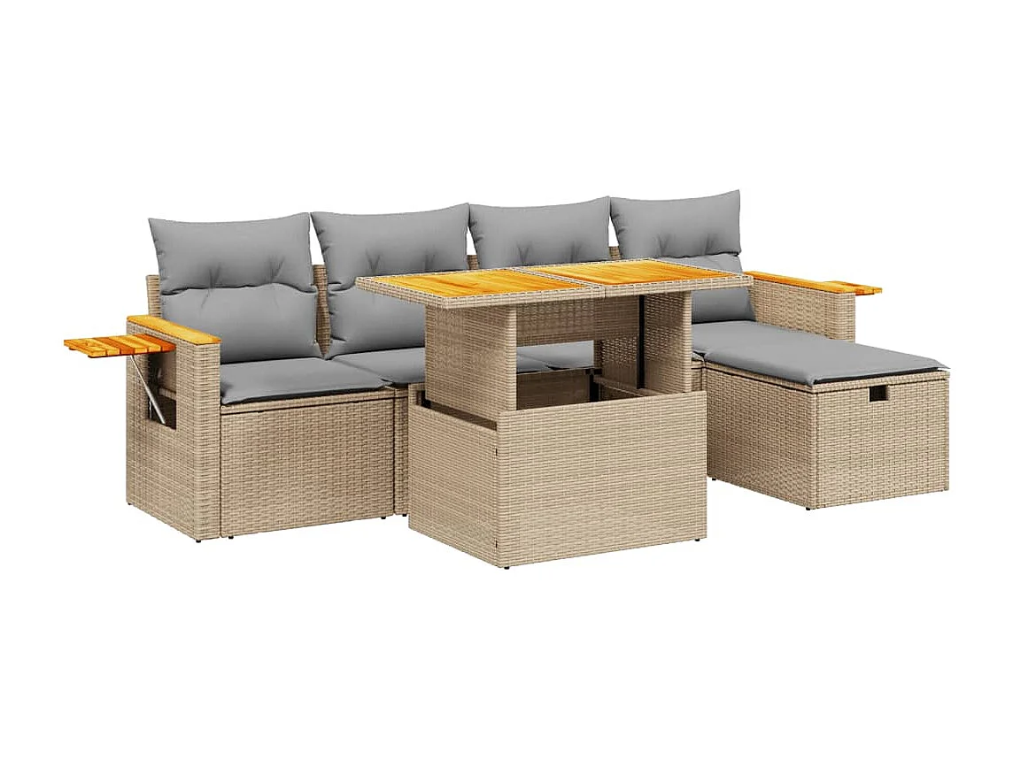 Salon de jardin avec coussins 6 pcs beige résine tressée