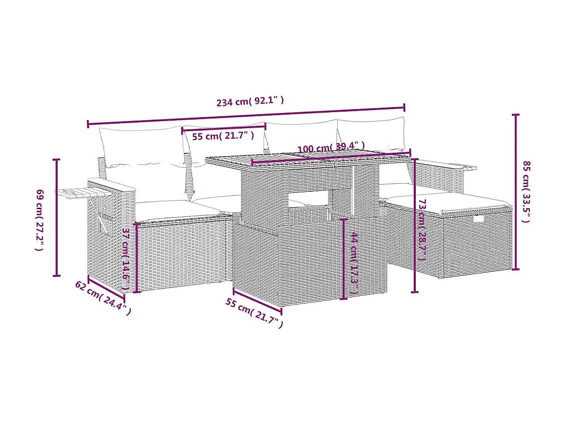 Salon de jardin avec coussins 6 pcs beige résine tressée