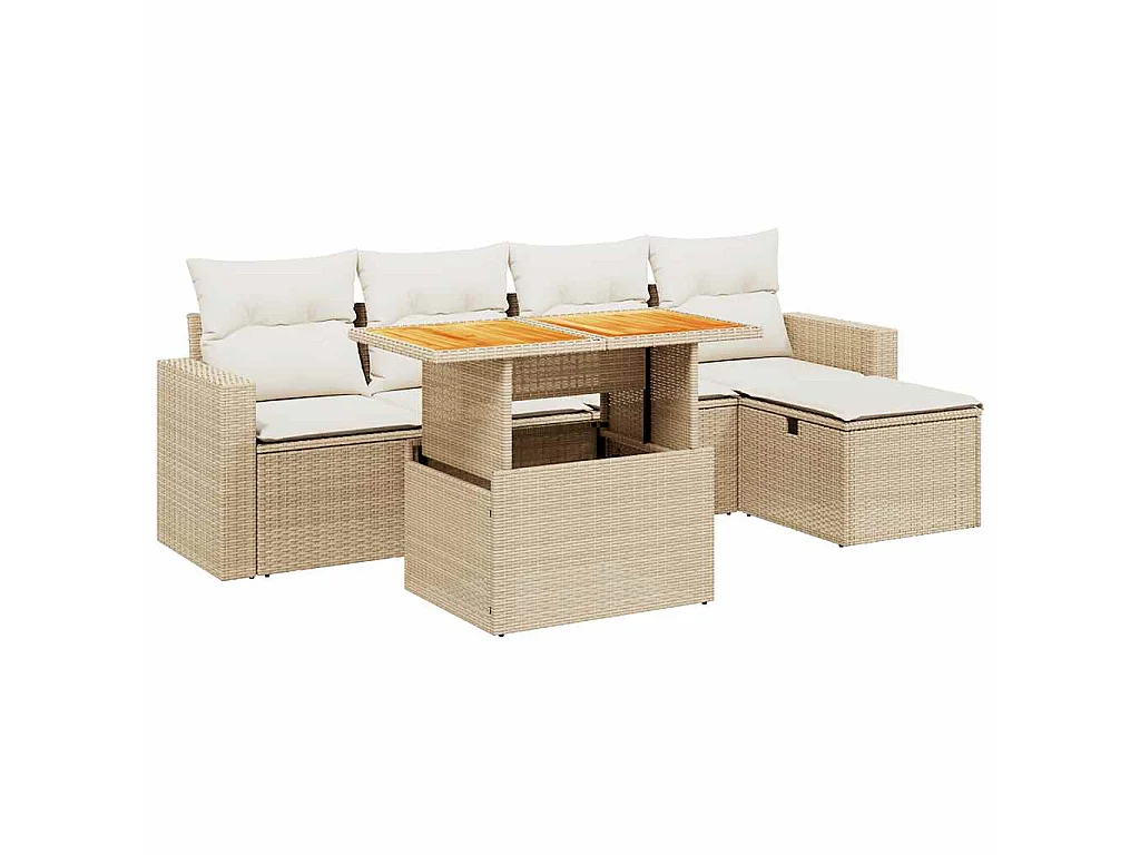 Set Divano da Giardino 6 pz con Cuscini Beige in Polyrattan