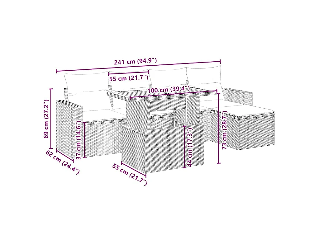 Set Divano da Giardino 6 pz con Cuscini Beige in Polyrattan