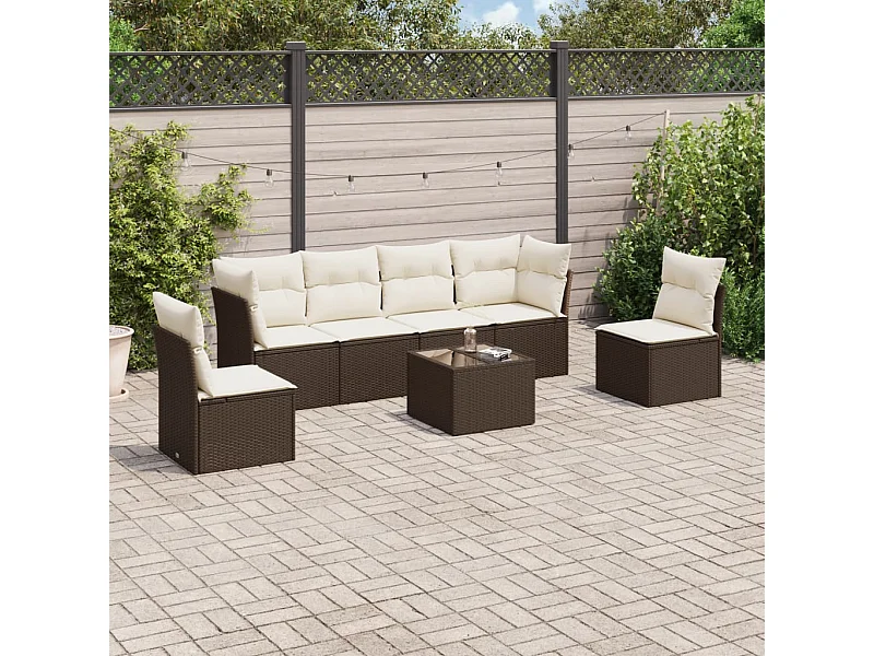 7-delige Loungeset met kussens poly rattan bruin