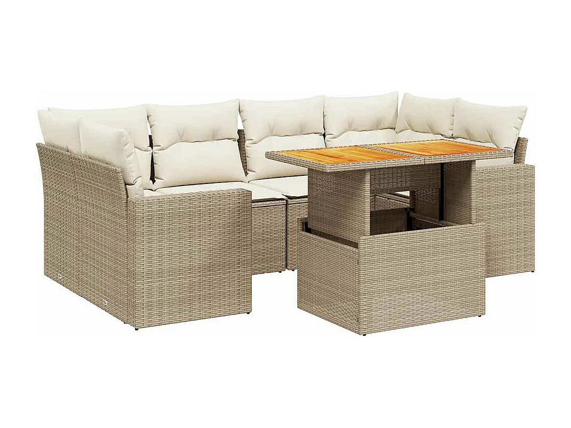 Salon de jardin avec coussins 7 pcs beige résine tressée