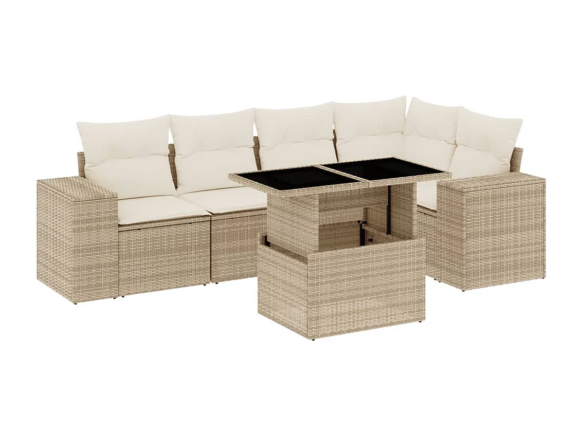 Salon de jardin avec coussins 6 pcs beige résine tressée