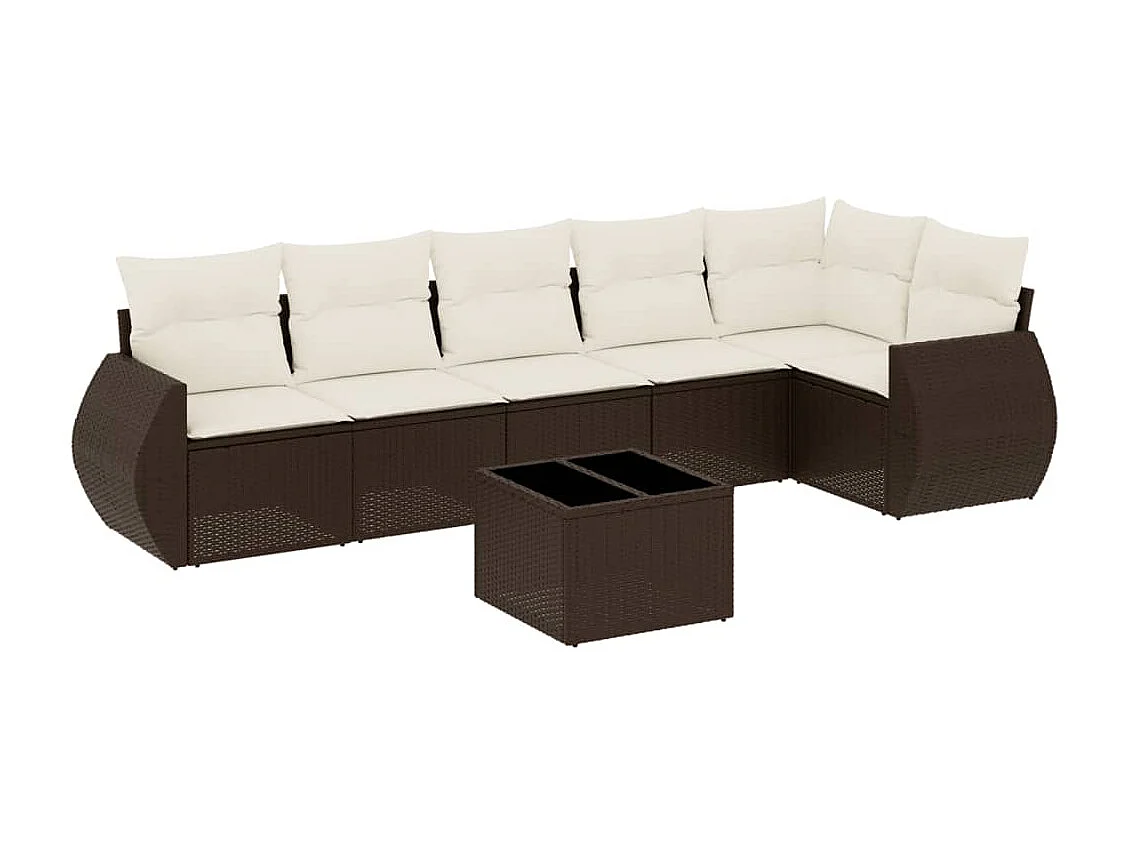 Salon de jardin avec coussins 7 pcs marron résine tressée