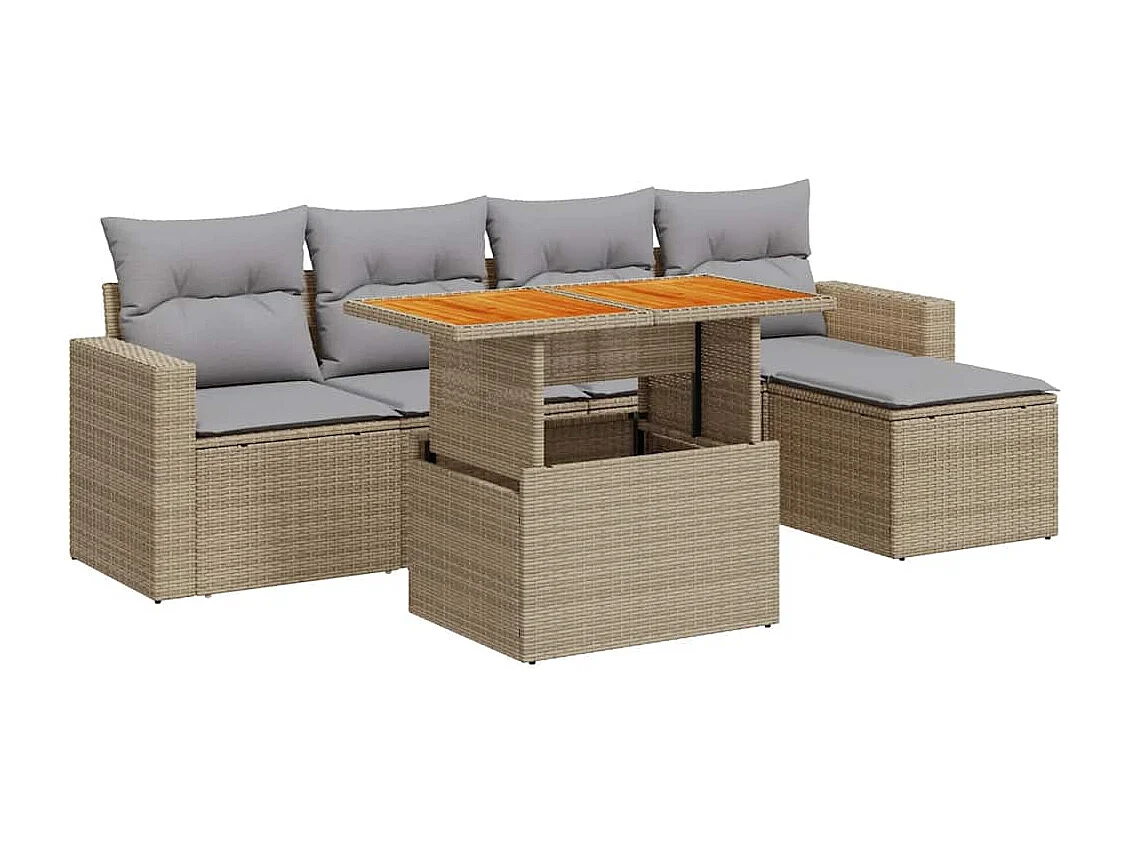 Salon de jardin avec coussins 6 pcs beige résine tressée