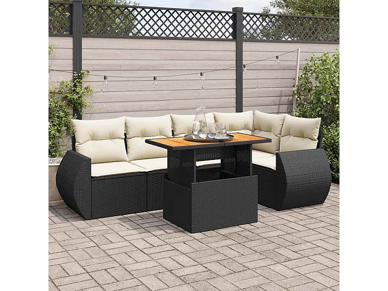 Salon de jardin 6 pcs avec coussins noir résine tressée