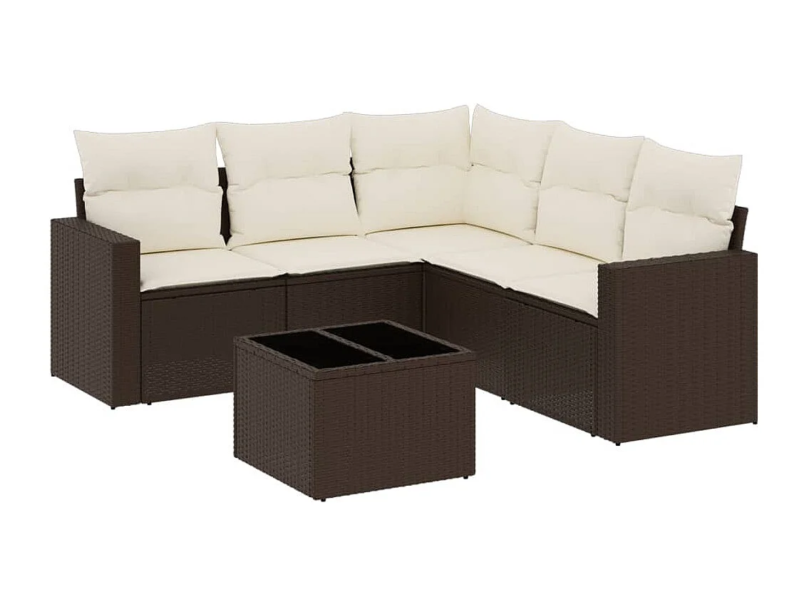 6 pcs conjunto de sofás jardim c/ almofadões vime PE castanho