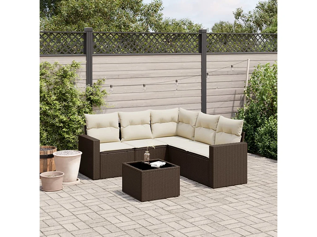 Salon de jardin avec coussins 6 pcs marron résine tressée
