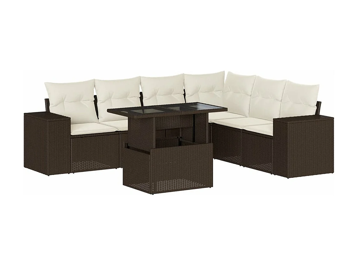 Salon de jardin avec coussins 7 pcs marron résine tressée