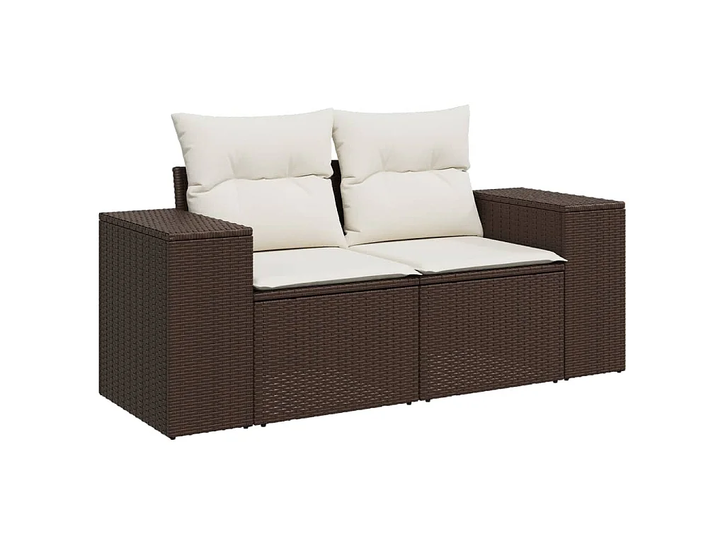 7-delige Loungeset met kussens poly rattan bruin