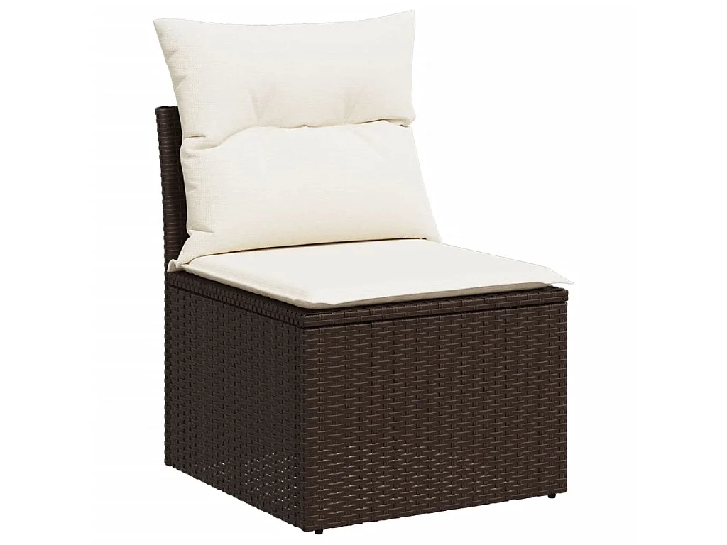 7-delige Loungeset met kussens poly rattan bruin