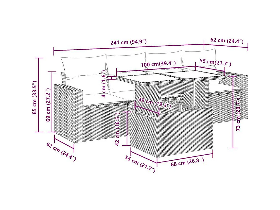 5-tlg. Garten-Sofagarnitur mit Kissen Beige Poly Rattan