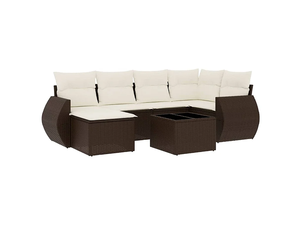 7-delige Loungeset met kussens poly rattan bruin