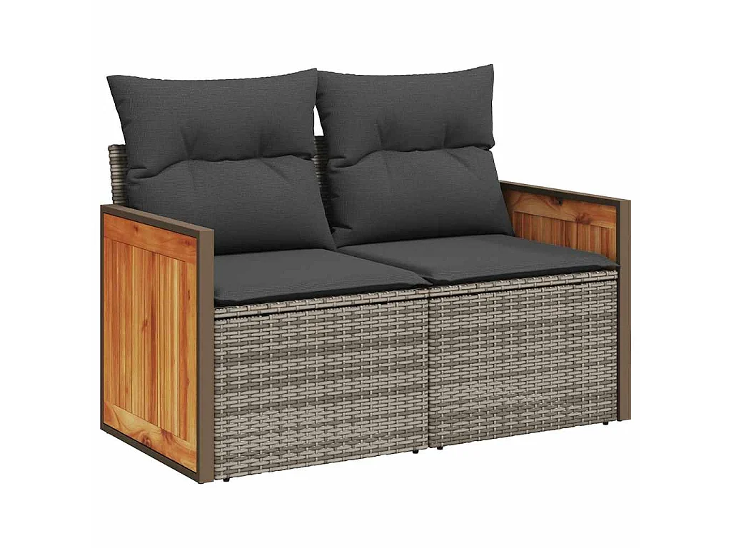 Set Divani da Giardino 7pz con Cuscini Grigio Polyrattan Acacia