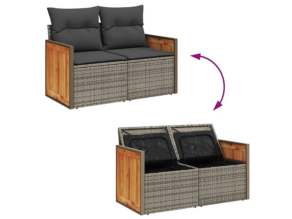 Set Divani da Giardino 7pz con Cuscini Grigio Polyrattan Acacia