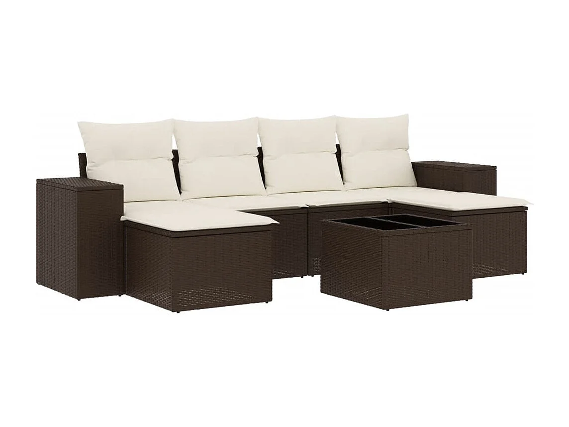 Salon de jardin avec coussins 7 pcs marron résine tressée
