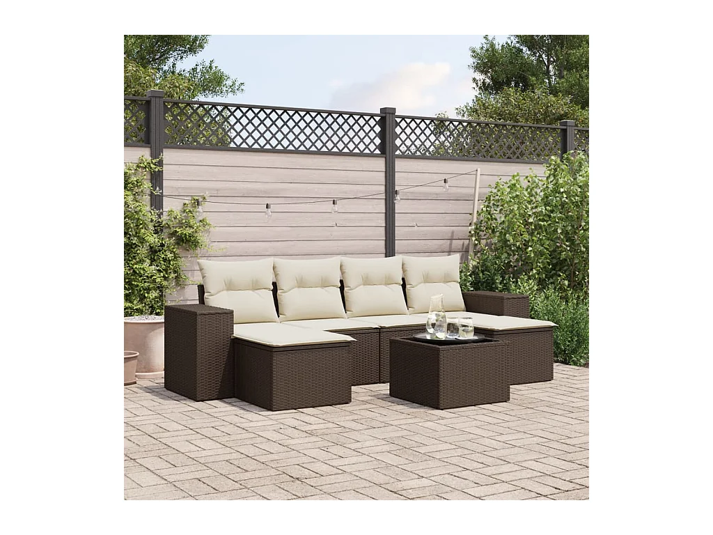 7-tlg. Garten-Sofagarnitur mit Kissen Braun Poly Rattan