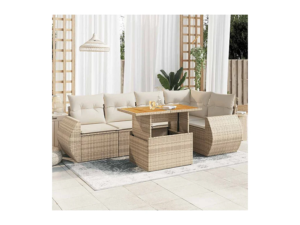 Salon de jardin avec coussins 6 pcs beige résine tressée