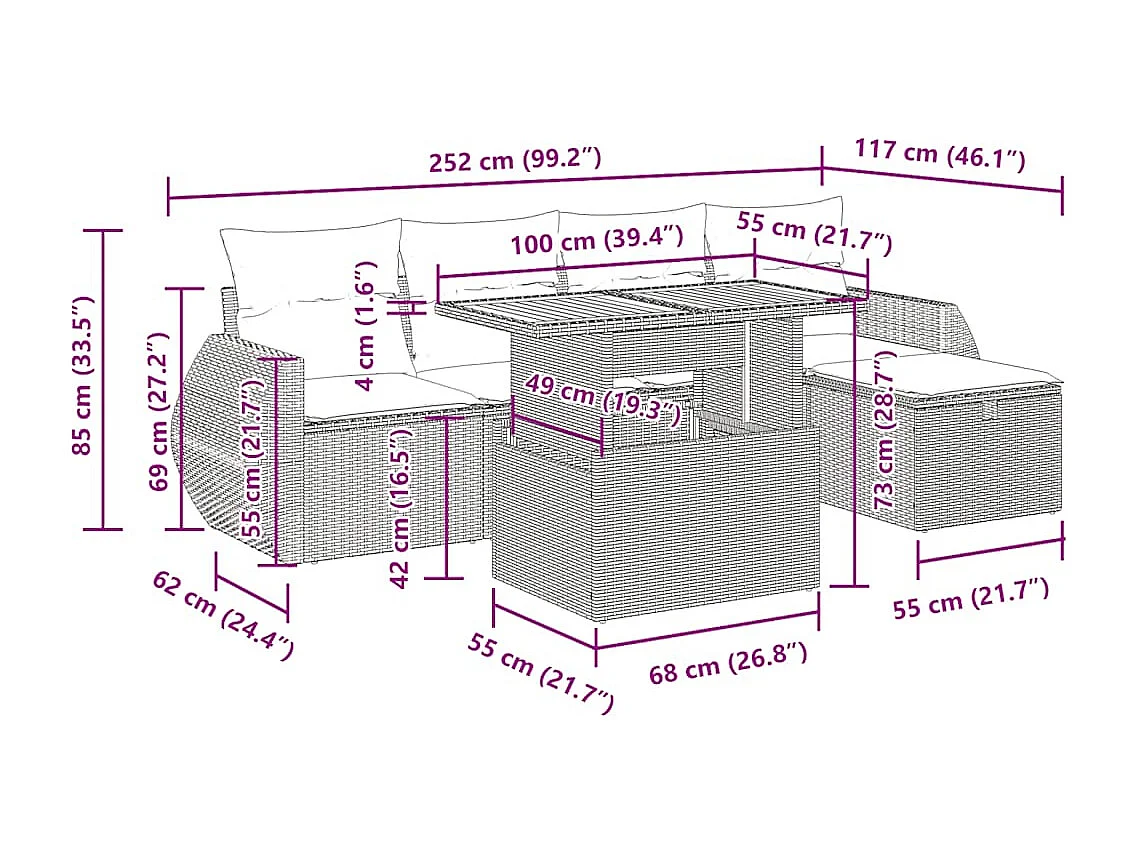 6-tlg. Garten-Sofagarnitur mit Kissen Beige Poly Rattan Akazie