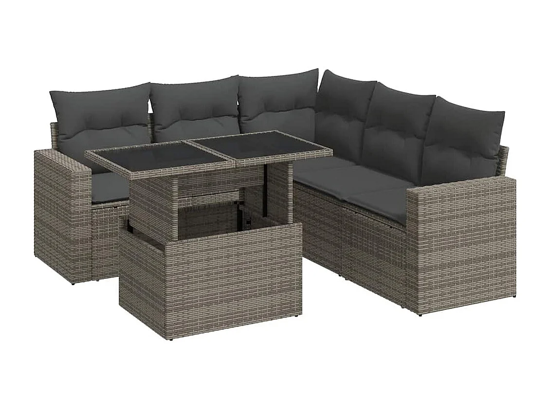 Salon de jardin 6 pcs avec coussins gris résine tressée