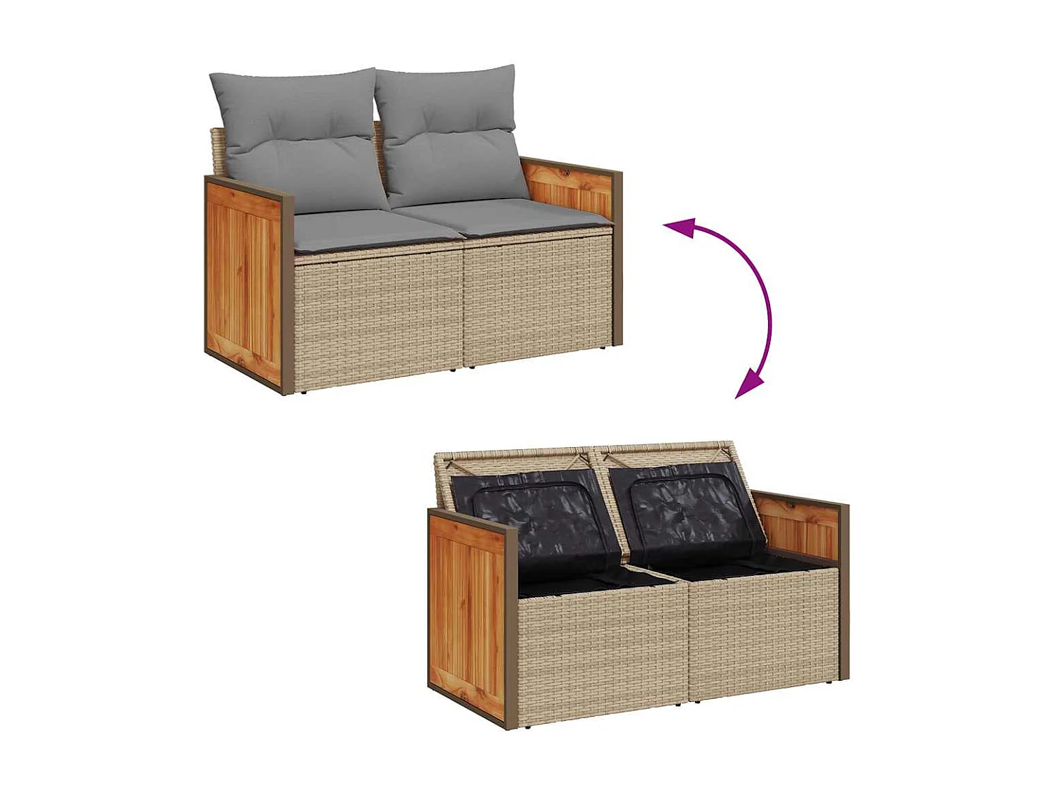 7-tlg. Garten-Sofagarnitur mit Kissen Beige Poly Rattan Akazie