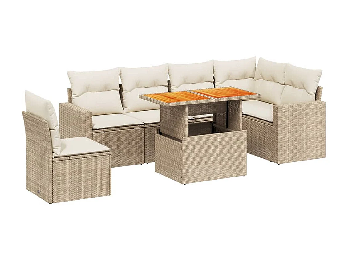7-tlg. Garten-Sofagarnitur mit Kissen Beige Poly Rattan