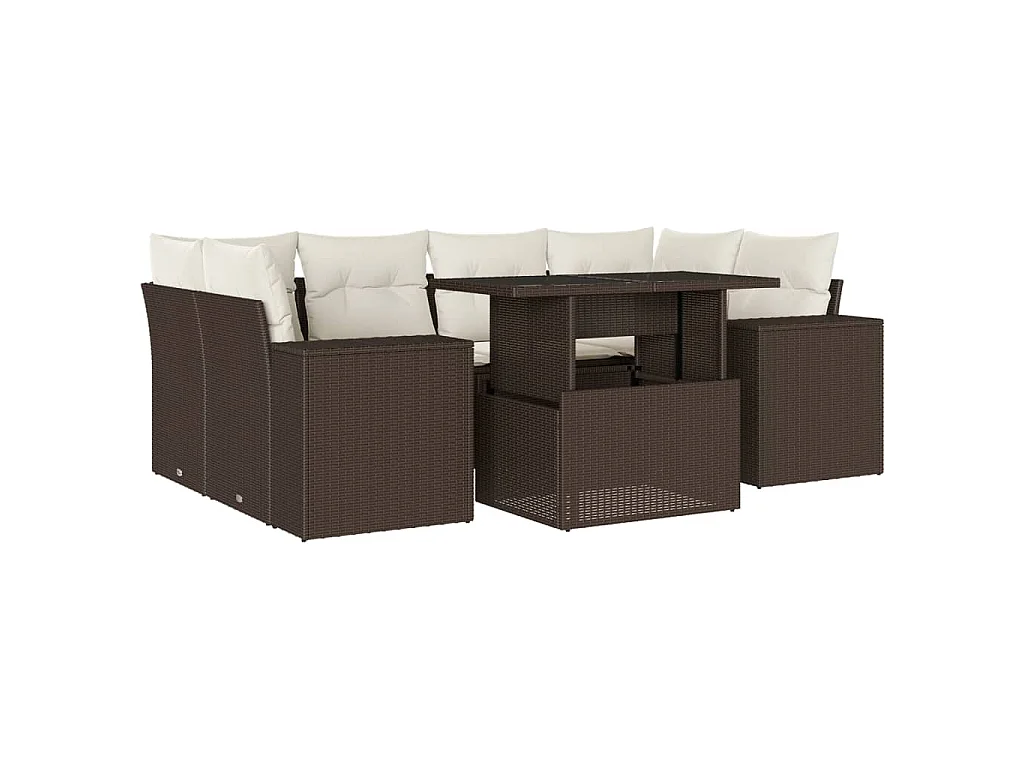 7-tlg. Garten-Sofagarnitur mit Kissen Braun Poly Rattan
