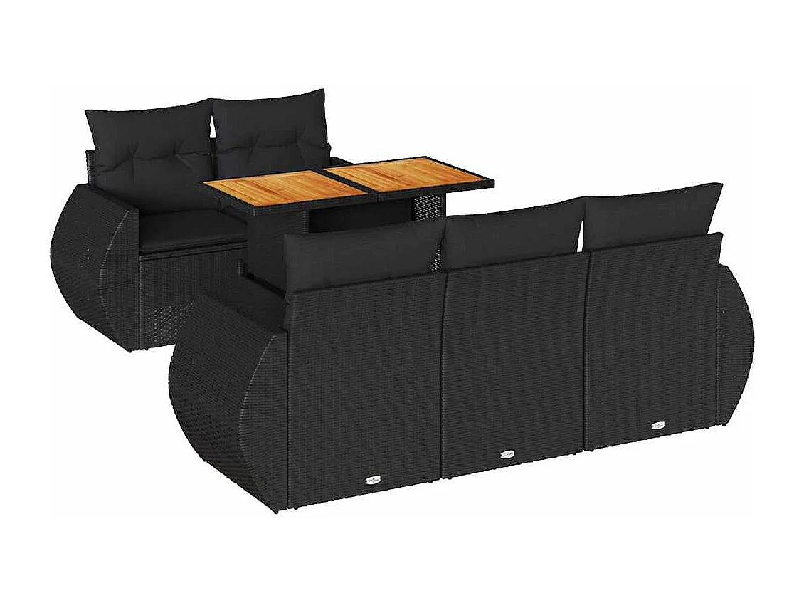 Salon de jardin 6 pcs avec coussins noir résine tressée