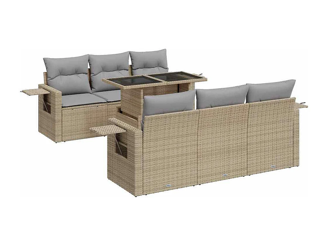 Set Divani da Giardino 7 pz con Cuscini Beige in Polyrattan