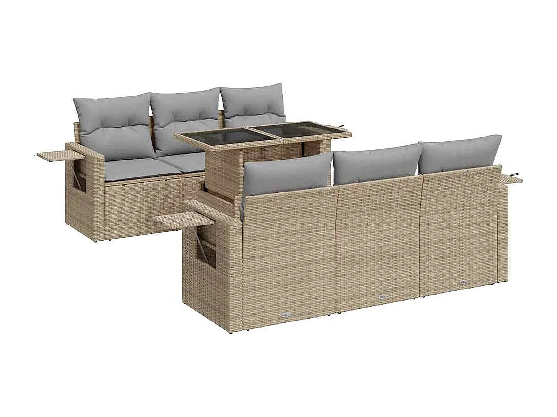 7-delige Loungeset met kussens poly rattan beige