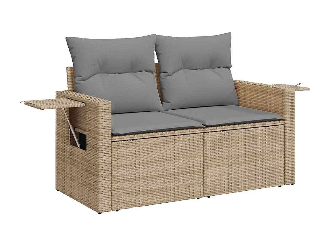 7-delige Loungeset met kussens poly rattan beige