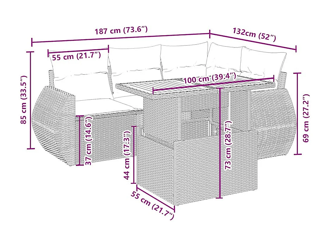 Salon de jardin avec coussins 5 pcs beige résine tressée