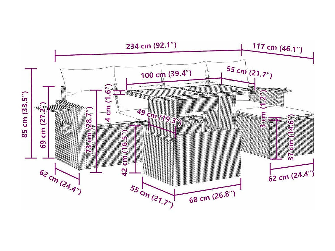 Set Divano da Giardino 6 pz con Cuscini Beige Polyrattan Acacia