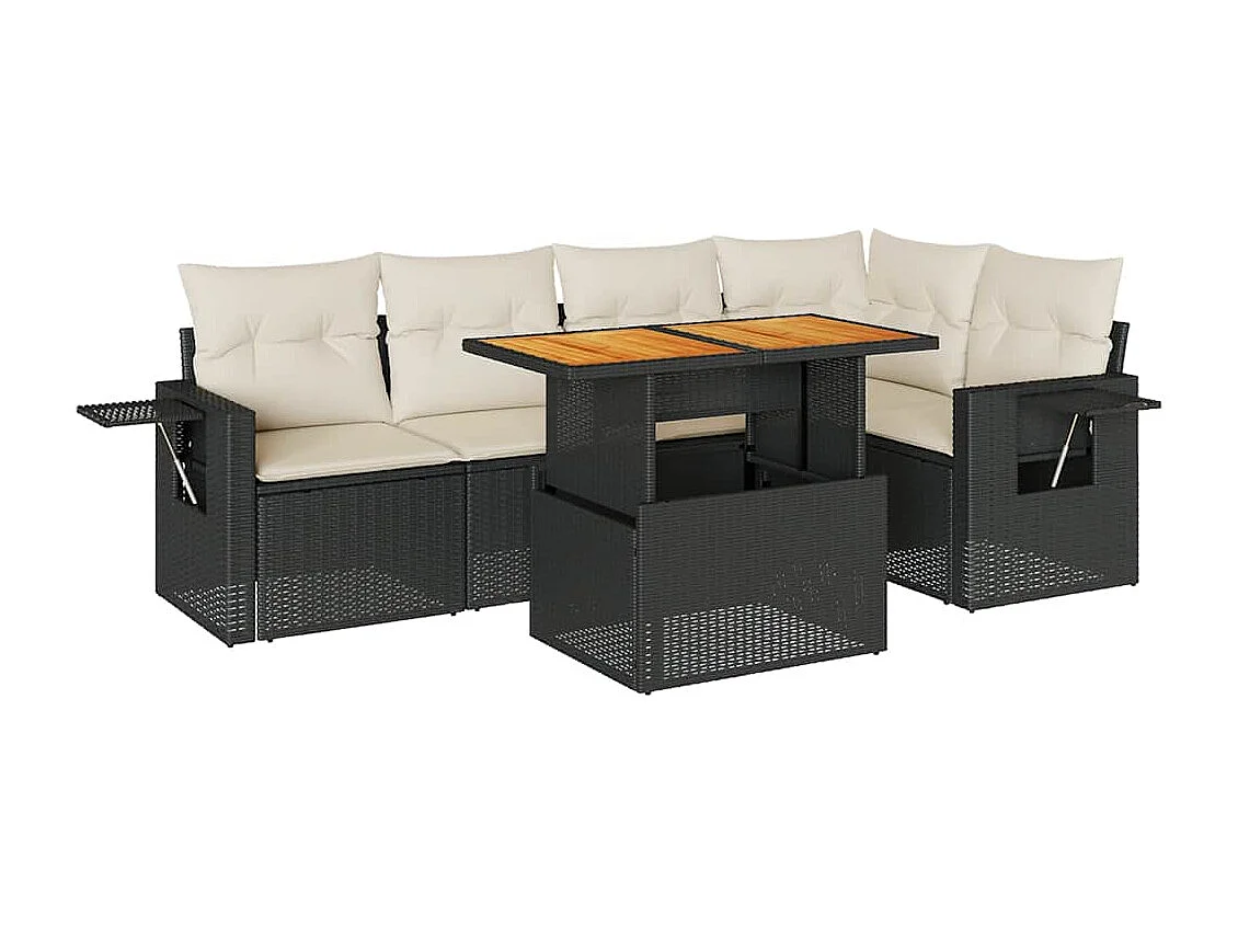 Set Divano da Giardino 6 pz con Cuscini Nero in Polyrattan