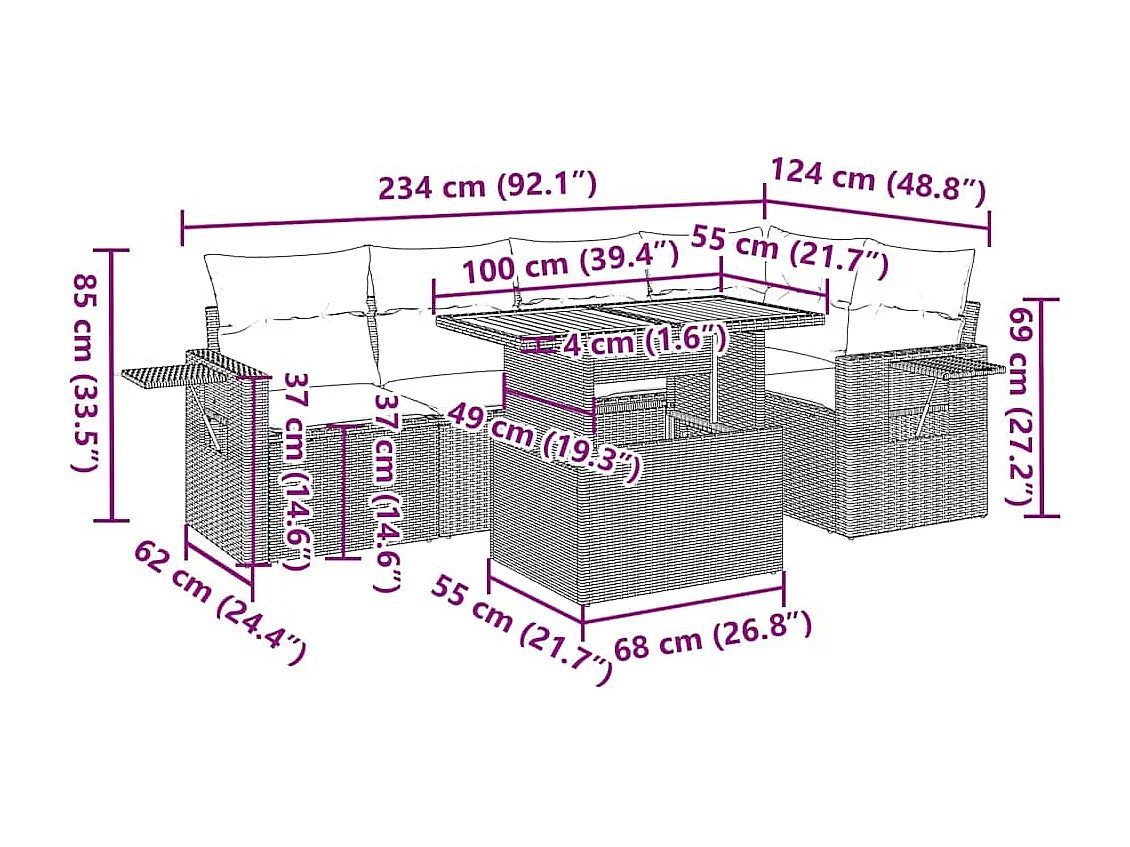Set Divano da Giardino 6 pz con Cuscini Nero in Polyrattan