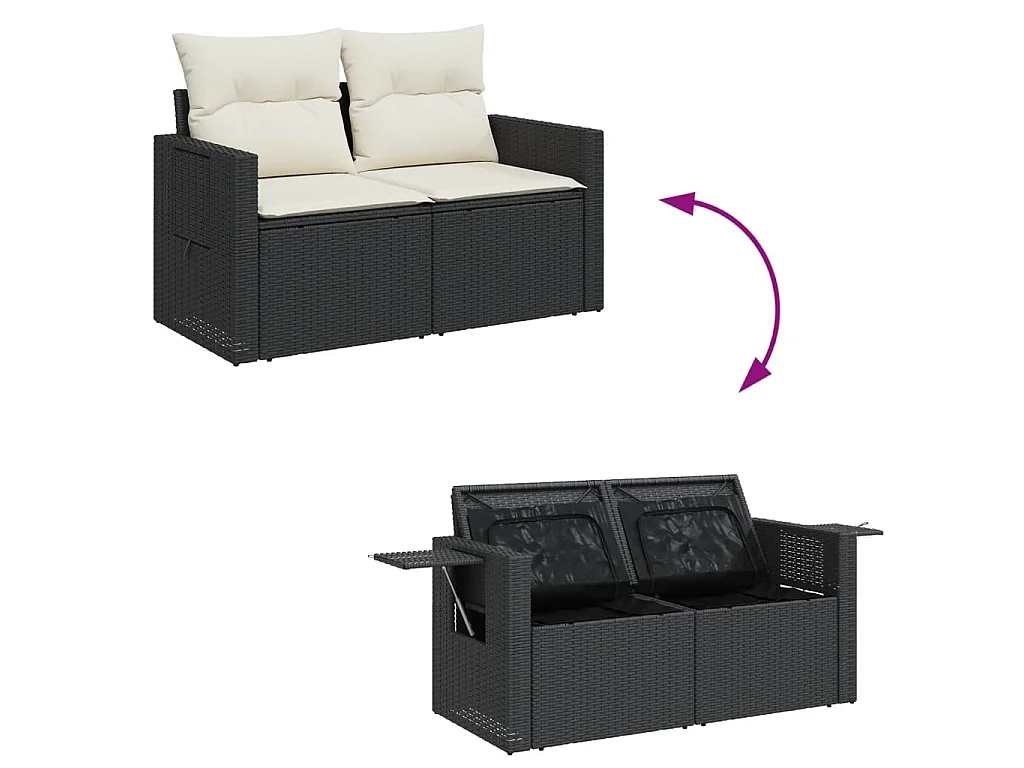 6-delige Loungeset met kussens poly rattan zwart
