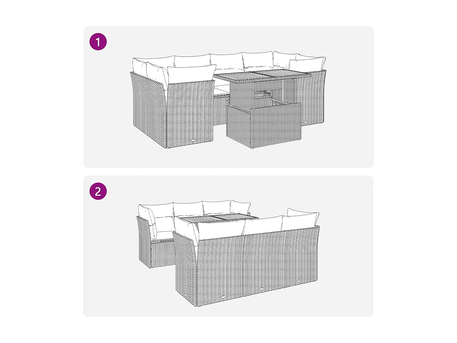 7 pcs conjunto de sofás p/ jardim c/ almofadões vime PE preto