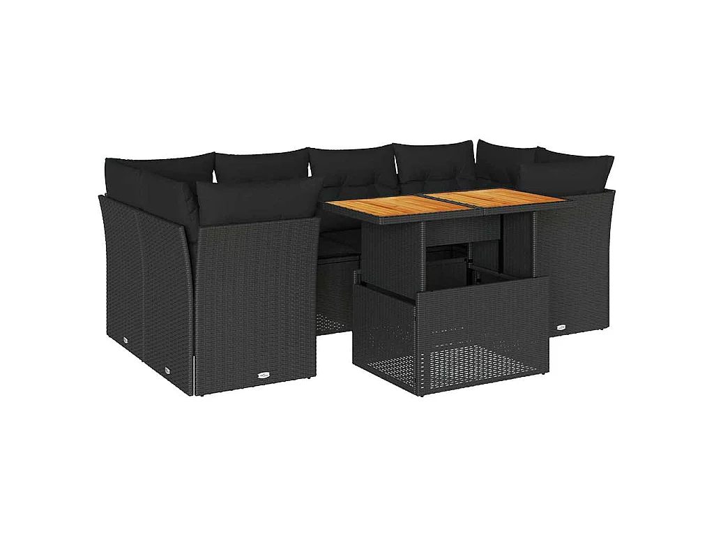 Set Divani da Giardino con Cuscini 7pz Nero Polyrattan