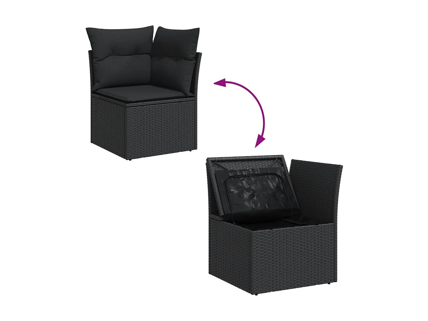 Set Divani da Giardino con Cuscini 7pz Nero Polyrattan