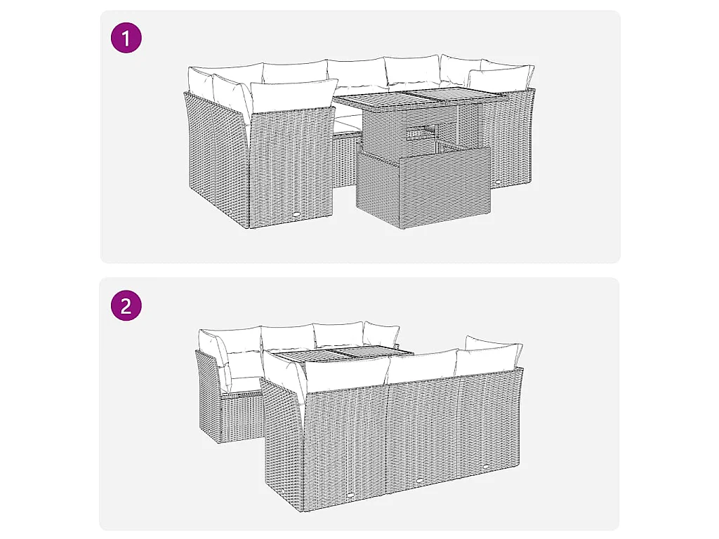Set Divani da Giardino con Cuscini 7pz Nero Polyrattan