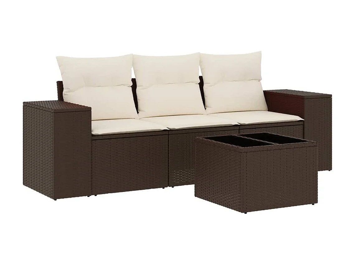 4-delige Loungeset met kussens poly rattan bruin