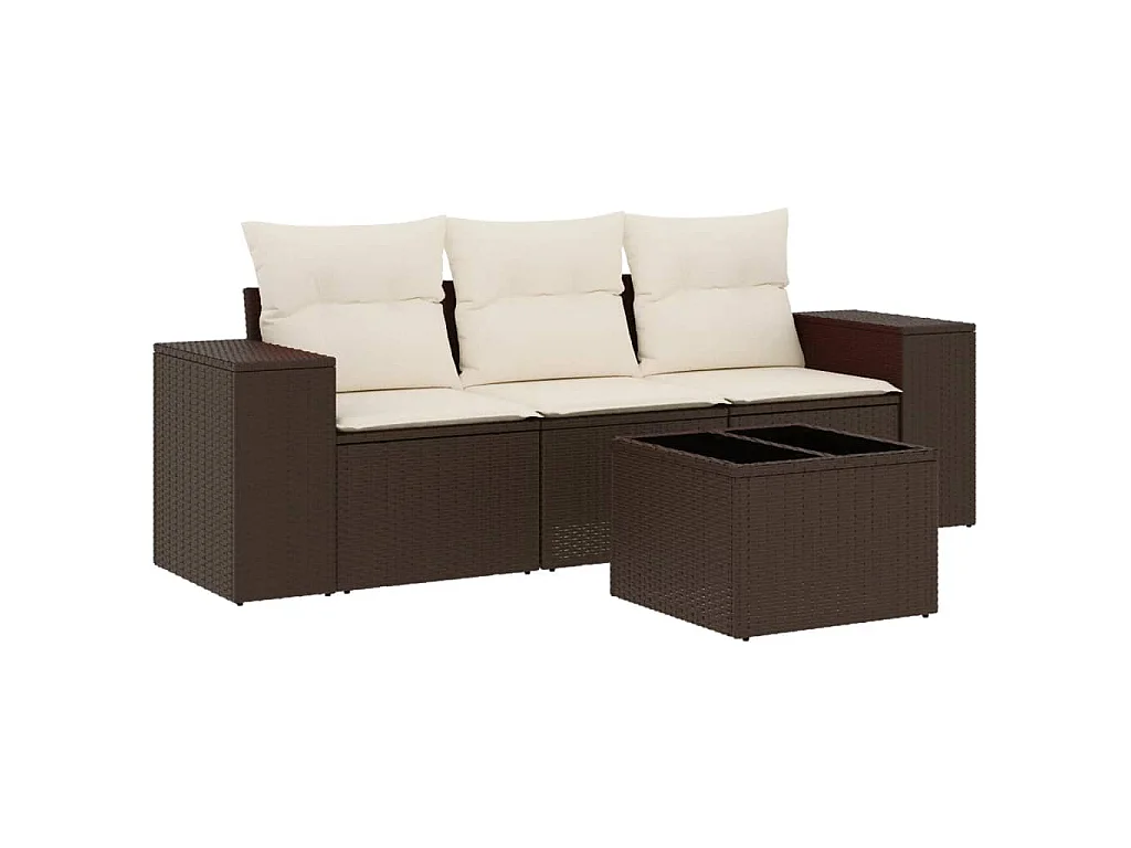 Set Divano da Giardino 4 pz con Cuscini Marrone in Polyrattan